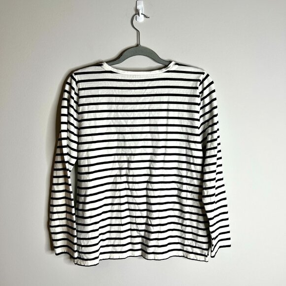 Talbots Embellished Long-Sleeve Stripe Tee Holiday Beaded Snowflakes Cotton MP - Picture 4 of 4